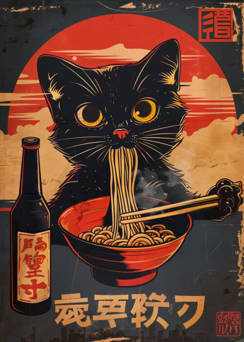 Black cat ramen poster