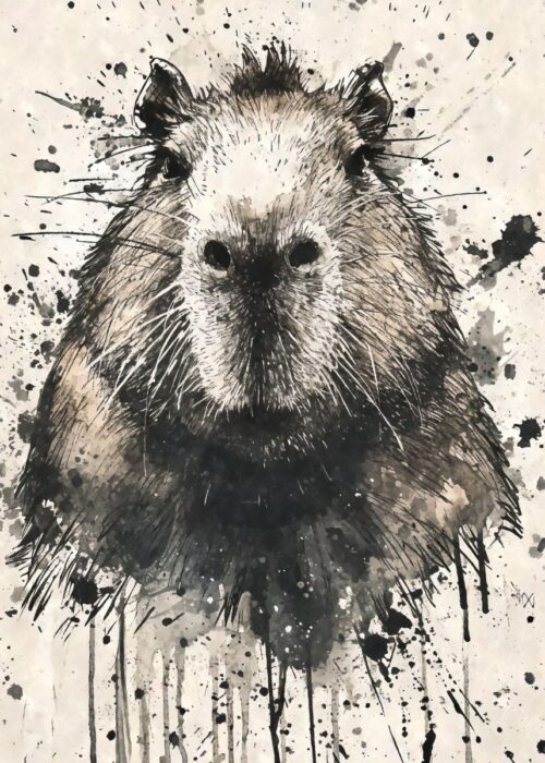 Capybara black ink poster