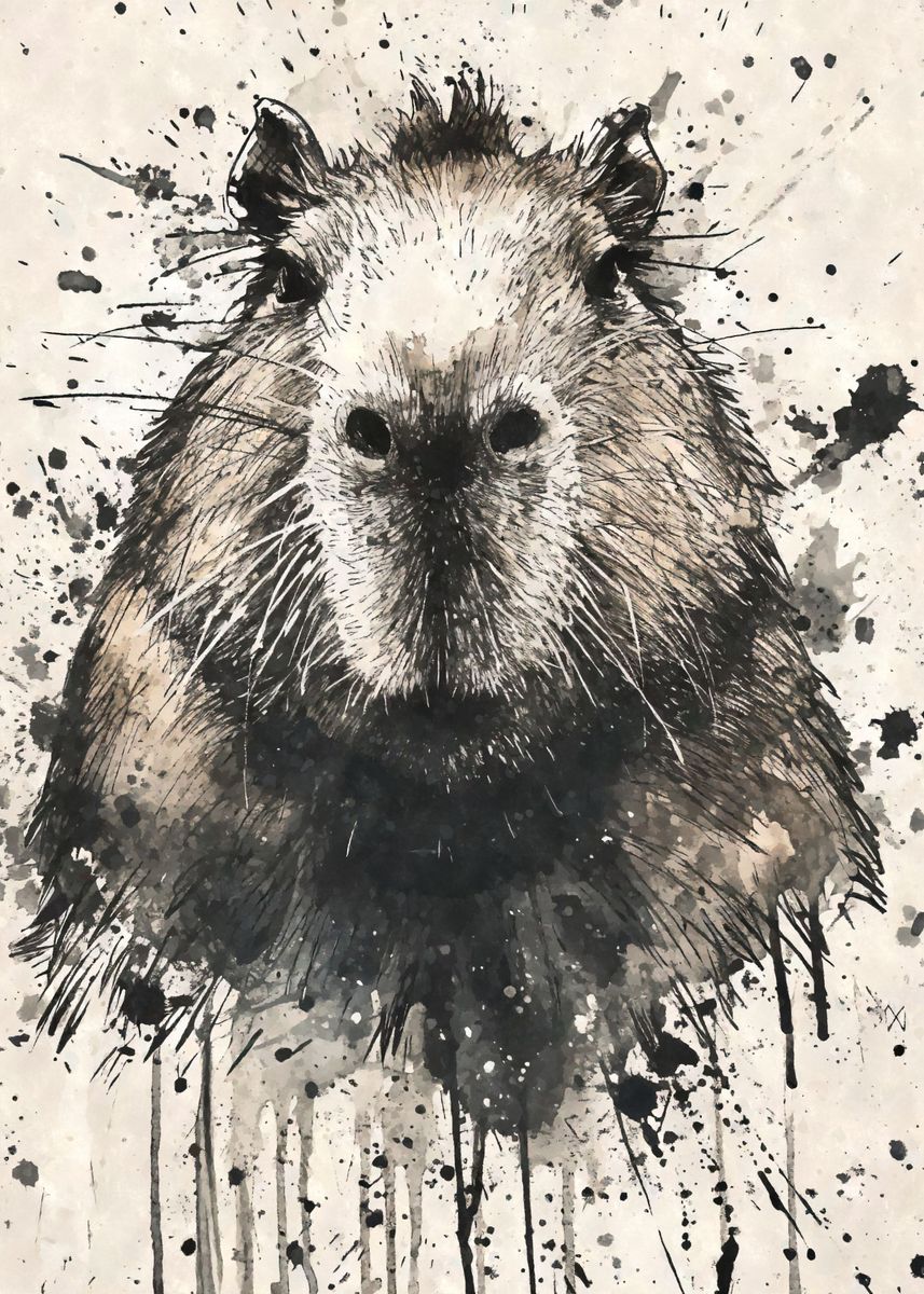 Capybara Black Ink Poster