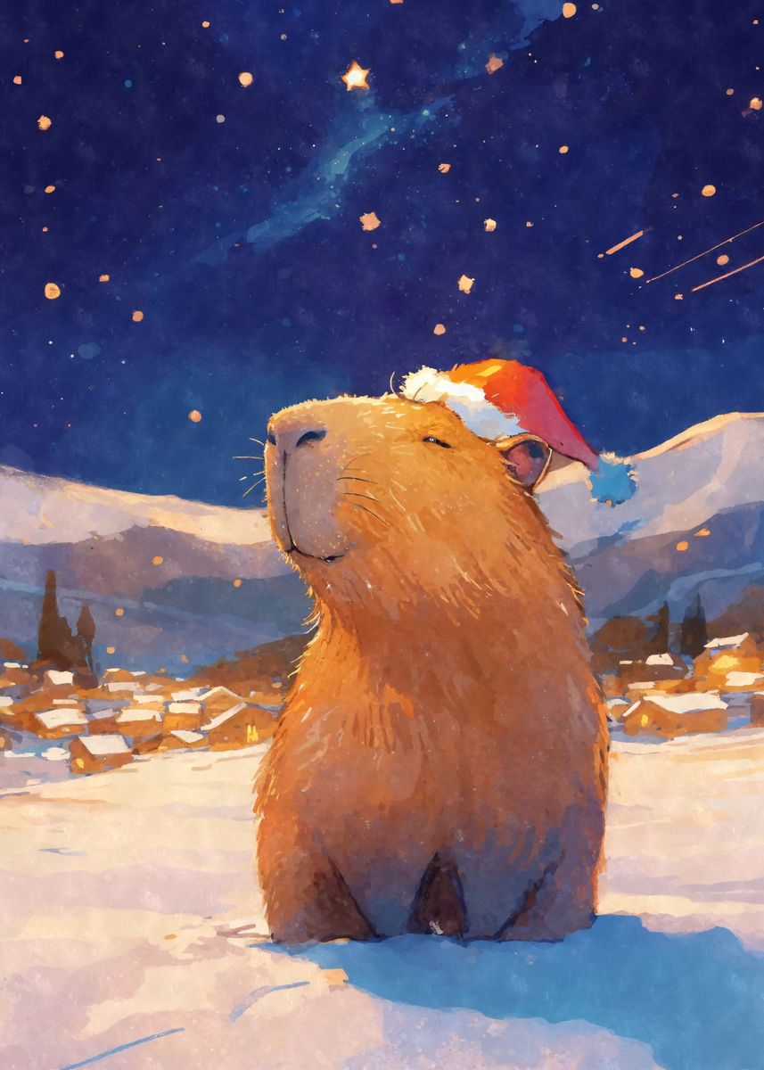 Capybara Santa In Winter Wonderland Poster