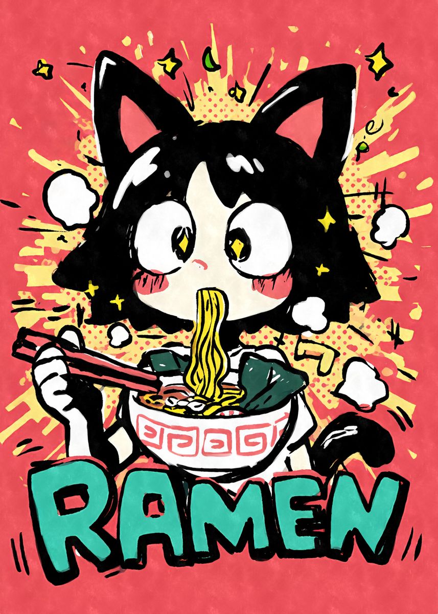 Chibi Cat Girl Ramen Poster