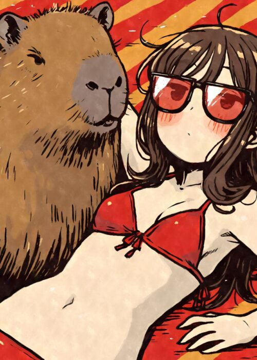 Chilling capybara anime girl poster