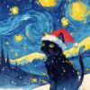 Christmas Black Cat Santa Hat Poster