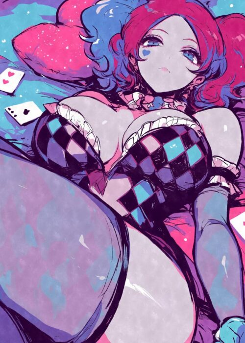 Clown girl with playing cards poster