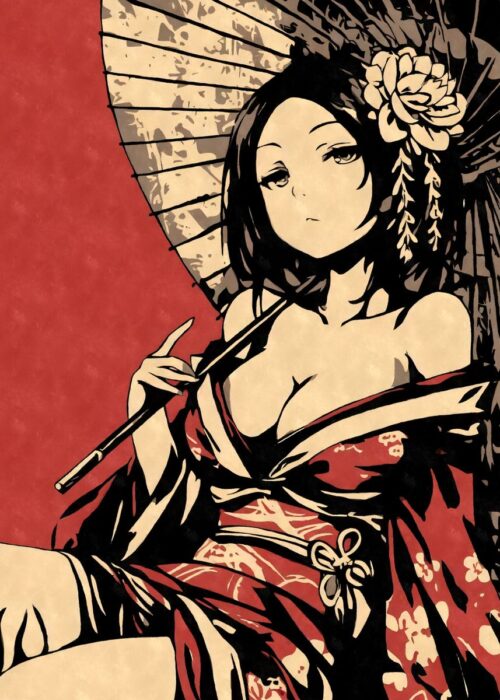 Geisha with umbrella poster