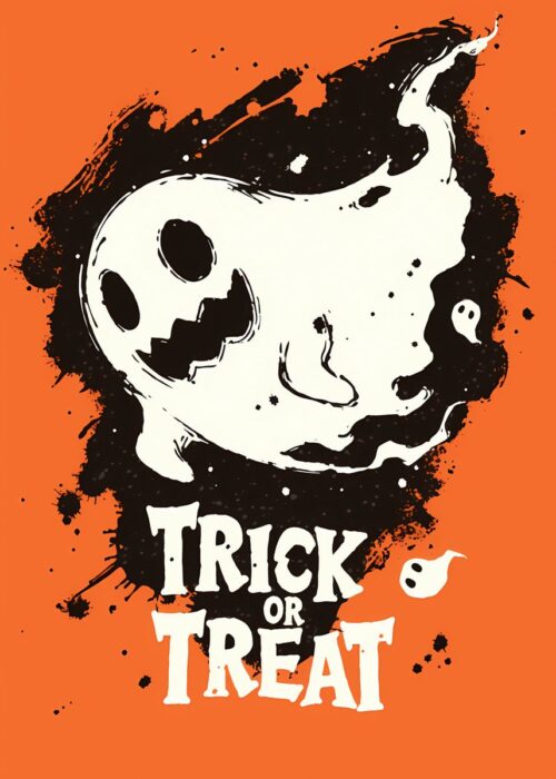 Halloween ghost trick or treat poster