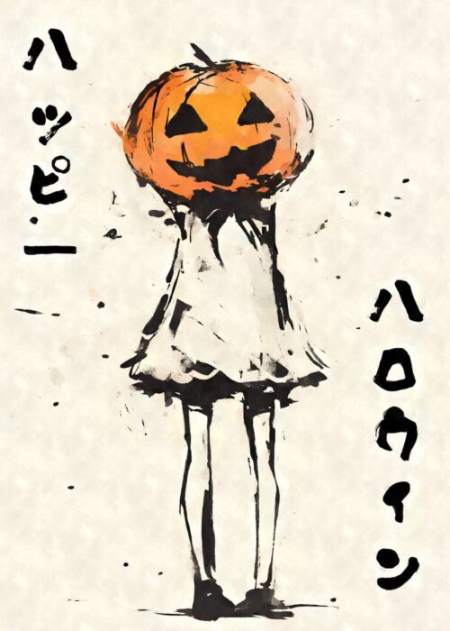 Japanese pumpkin head girl poster