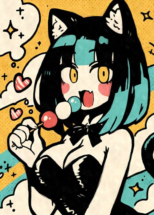 Kawaii cat girl with dango poster