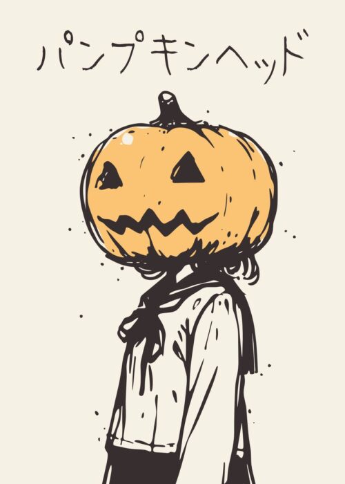 Katakana pumpkin head girl poster