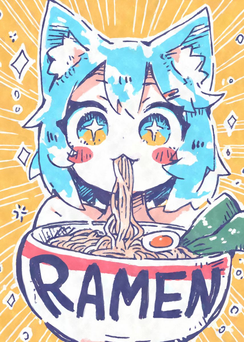 Kawaii Anime Girl Eating Ramen Poster