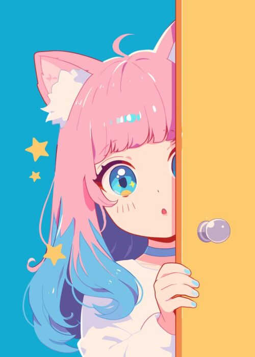 Kawaii anime girl peeping poster