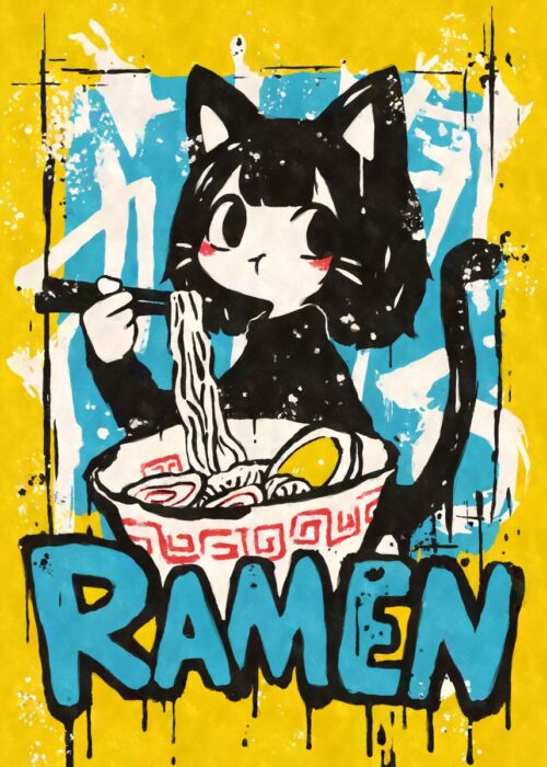 Kawaii anime ramen graffiti poster