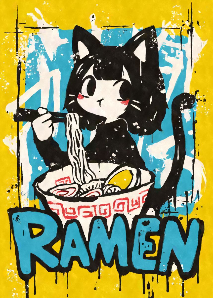 Kawaii Anime Ramen Graffiti Poster