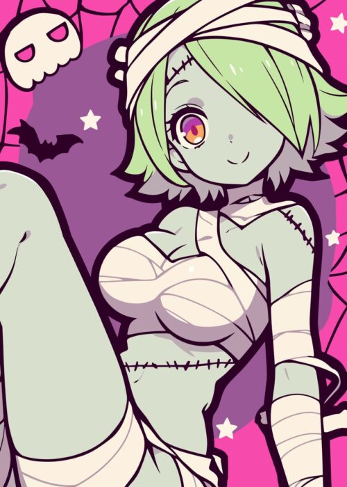 Kawaii anime zombie girl halloween poster
