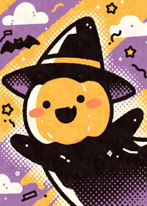 Kawaii cute pumpkin witch poster