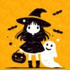 Kawaii Halloween Witch And Ghost Poster