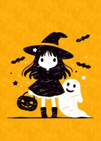 Kawaii Halloween Witch And Ghost Poster