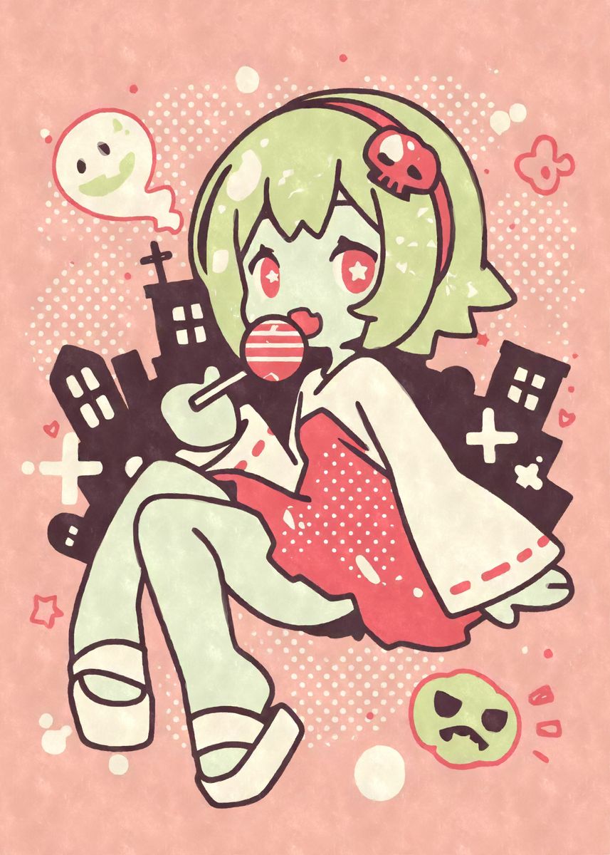 Kawaii Halloween Zombie With Lollipop Poster