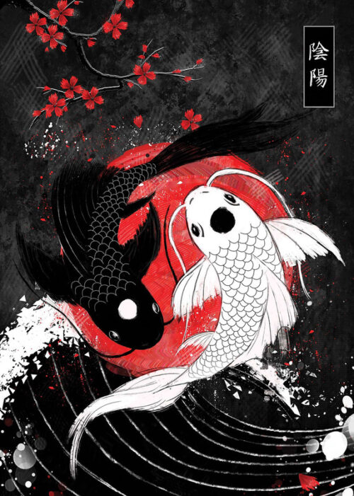 Koi fish yin yang dark poster