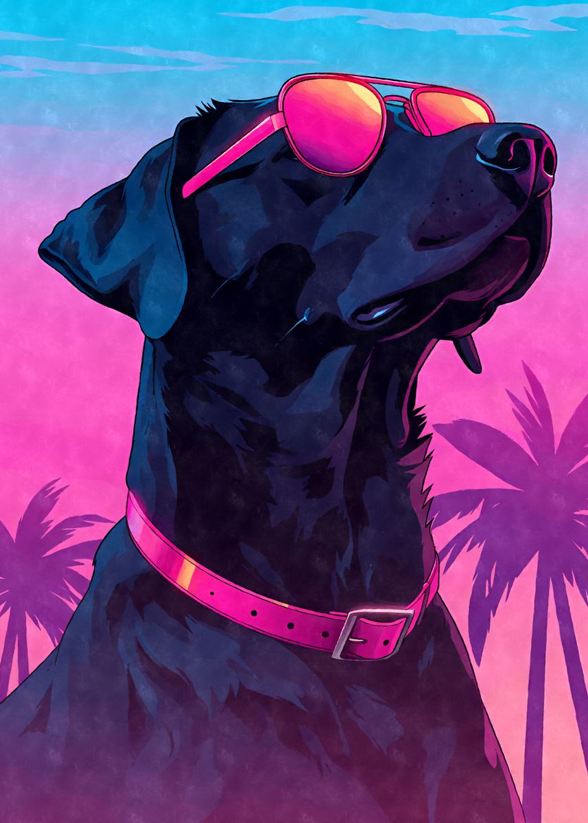 Labrador Retriever Retro 80s Poster