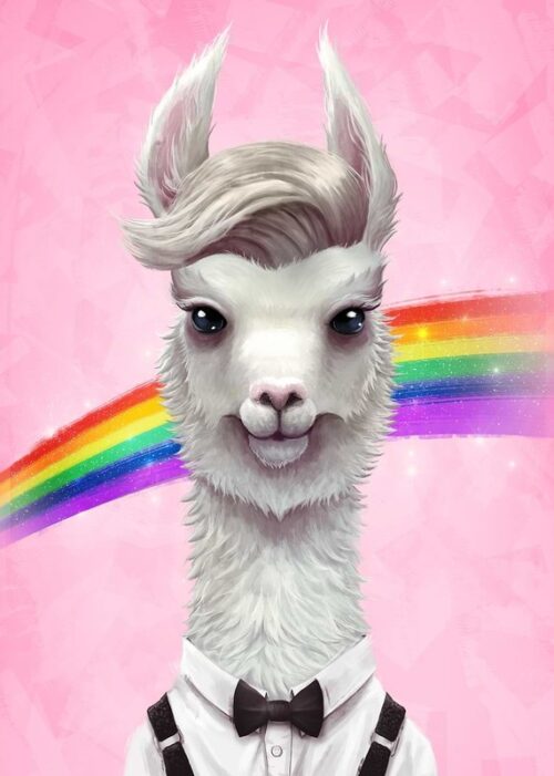 Llama with rainbow poster