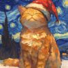 Orange Cat Santa Hat Poster