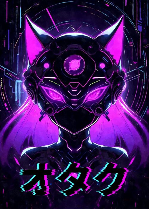 Otaku cyber cat girl poster