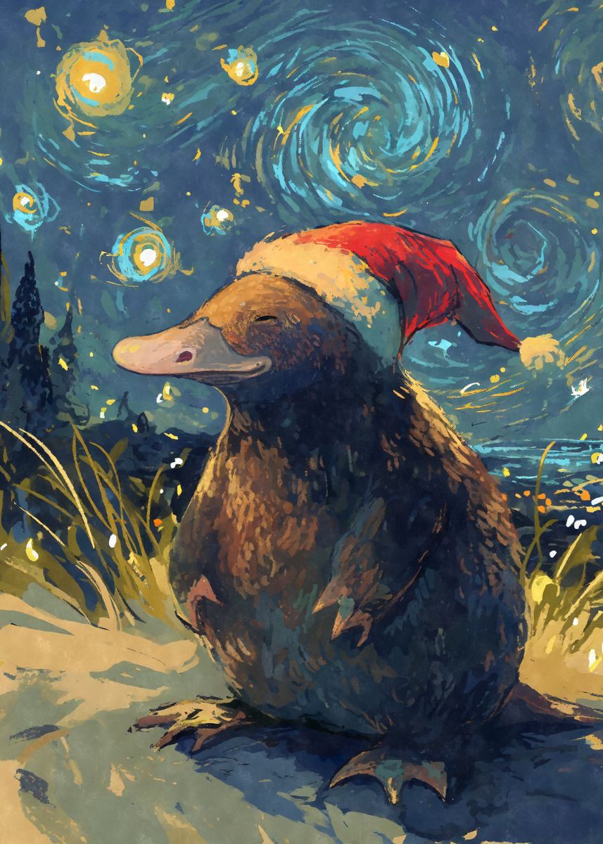 Platypus In Santa Hat Poster