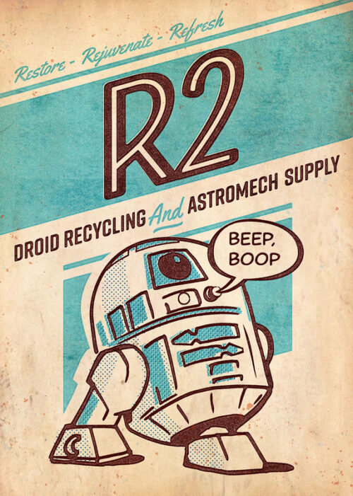 R2 droid recycling starwars poster