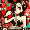 Ramen Bunny Girl Graffiti Poster