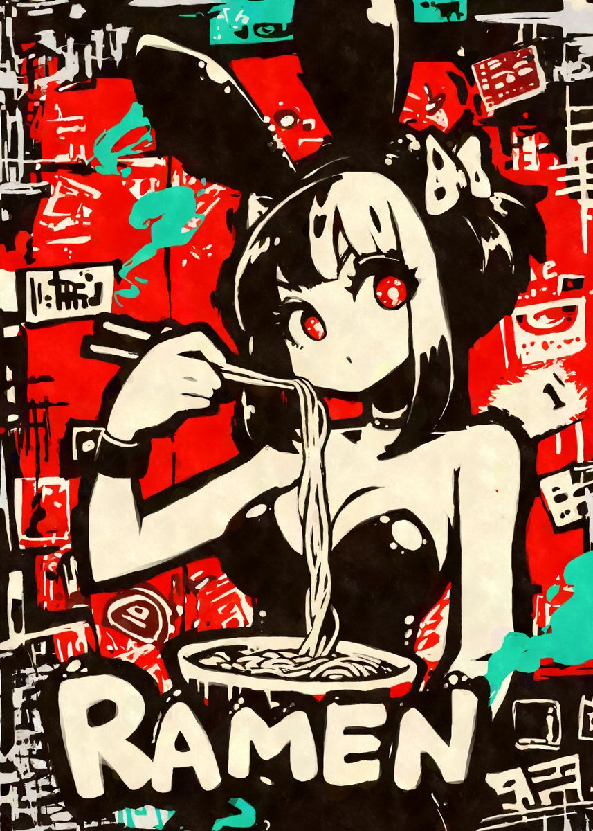 Ramen Bunny Girl Graffiti Poster