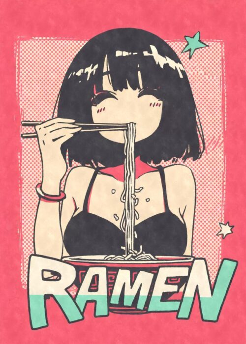 Ramen girl illustration halftone poster