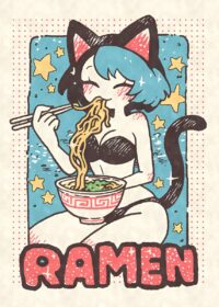 Retro Cat Girl Ramen Poster