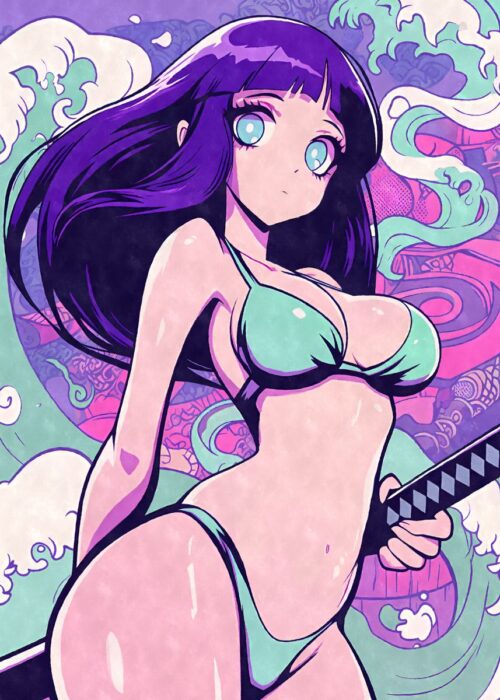 Sexy anime girl with katana poster