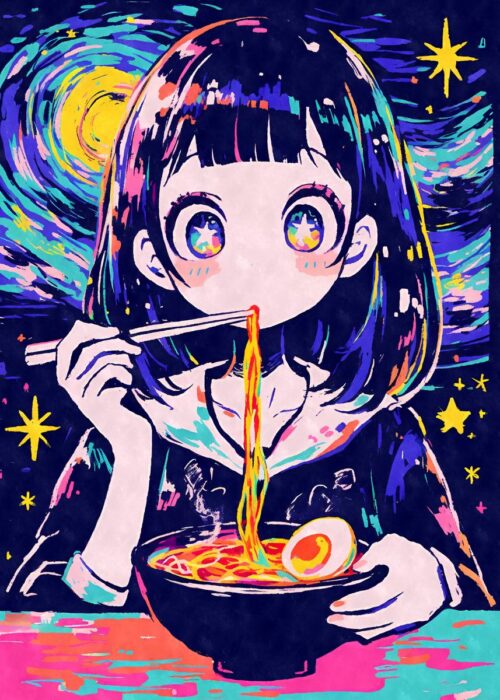 Starry night ramen girl poster