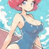 Surfer Anime Girl In Swimsuit Poster