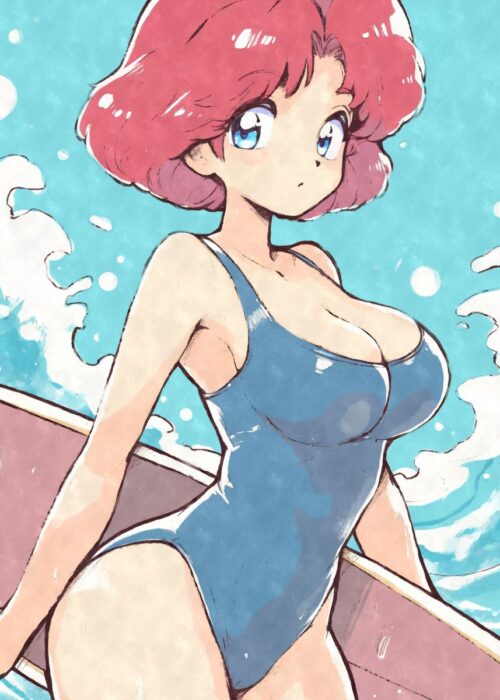 Surfer anime girl in swimsuit poster