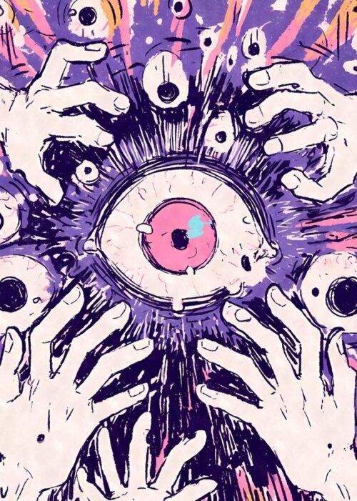 Surreal eye weirdcore illustration poster