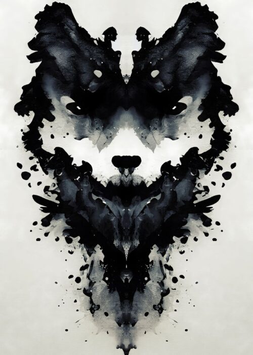 Wolf black watercolor art poster