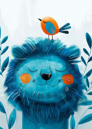 Blue lion with a bird kids room poster.jpg