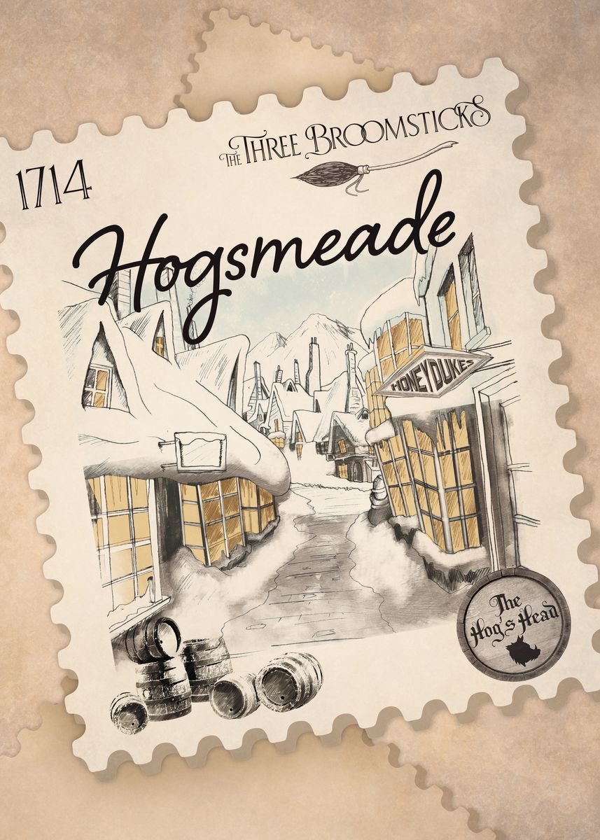 Harry potter hogsmeade postcard stamp poster.jpg