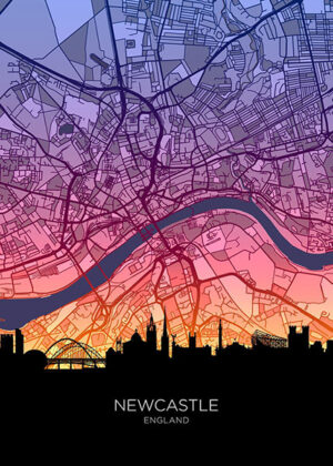 Neon new castle skyline england maps poster 4.jpg
