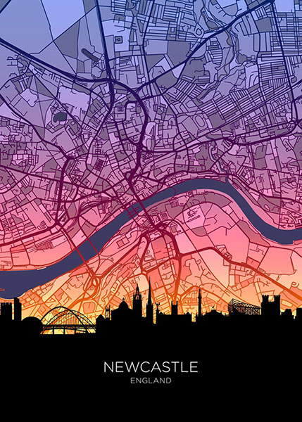 Neon new castle skyline england maps poster 4.jpg