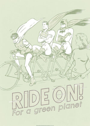 Superman riding with batman and robin on tricycle poster.jpg